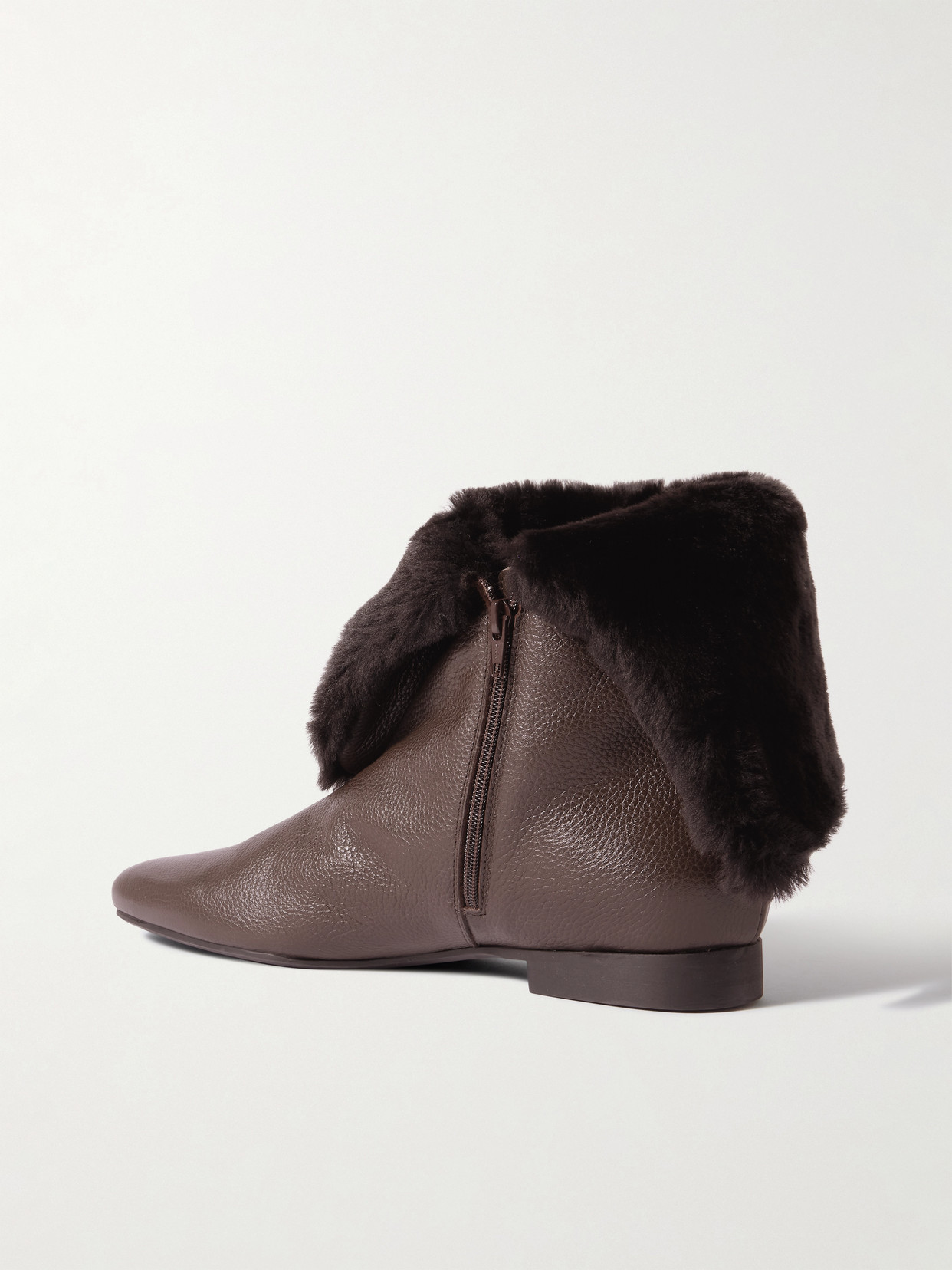 Totême Downtown Shearling-trimmed Leather Ankle Boots In Brown