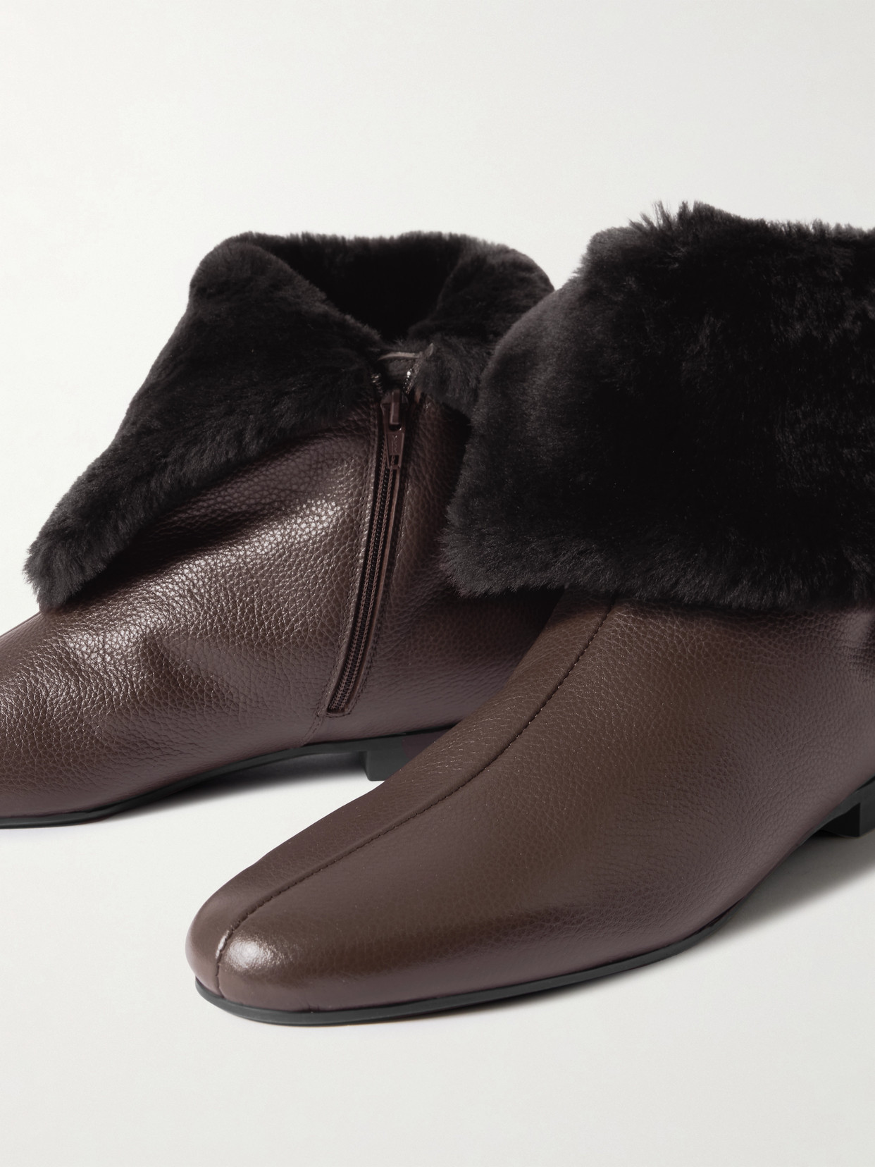 Totême Downtown Shearling-trimmed Leather Ankle Boots In Brown