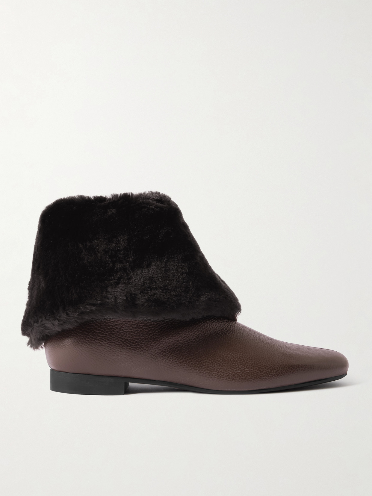 Totême Downtown Shearling-trimmed Leather Ankle Boots In Brown