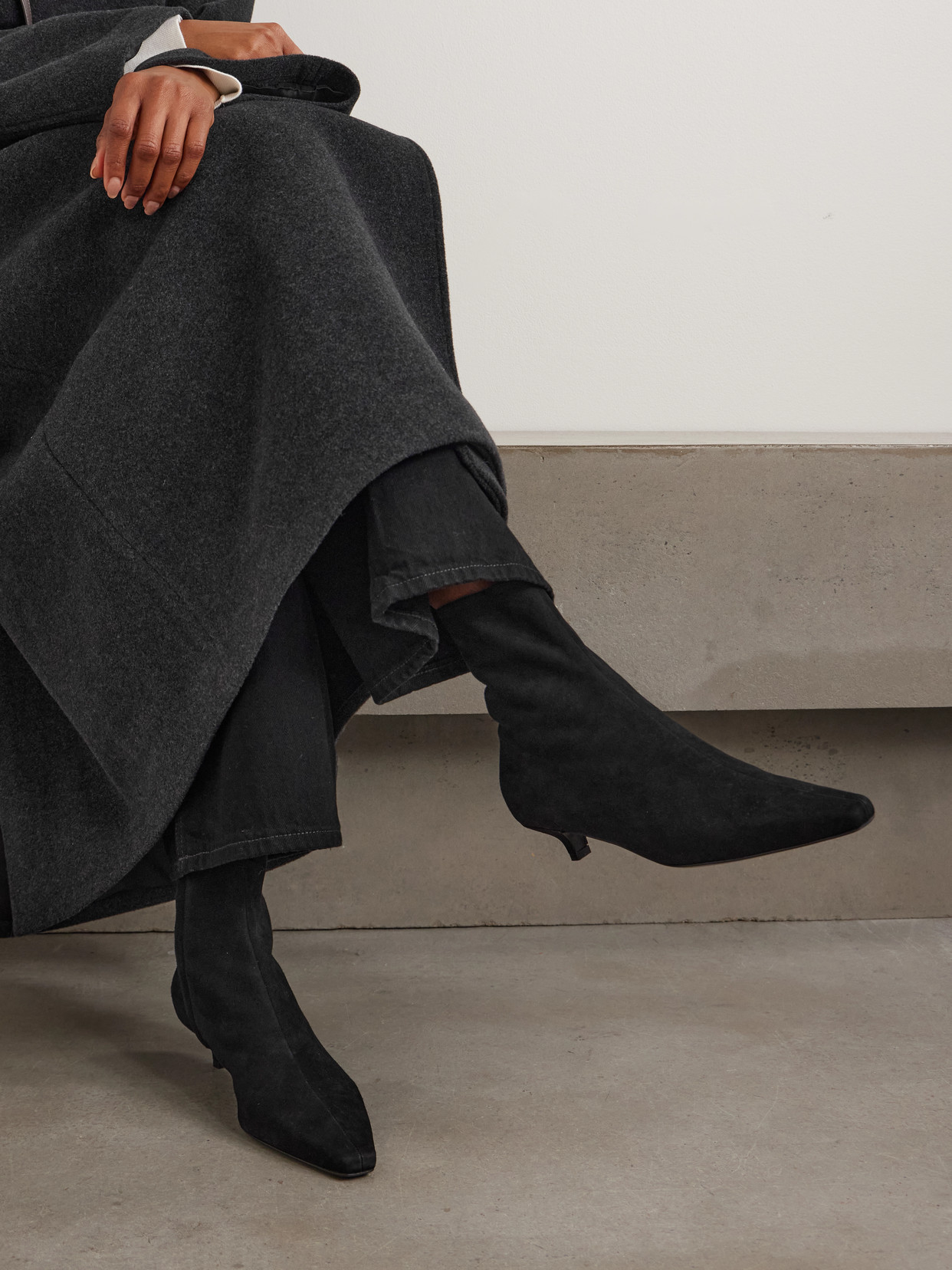 Totême Slim Suede Ankle Boots Black In Black