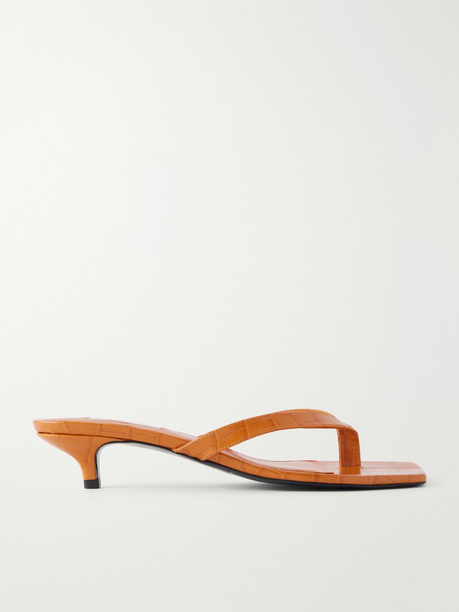 Croc-effect leather sandals