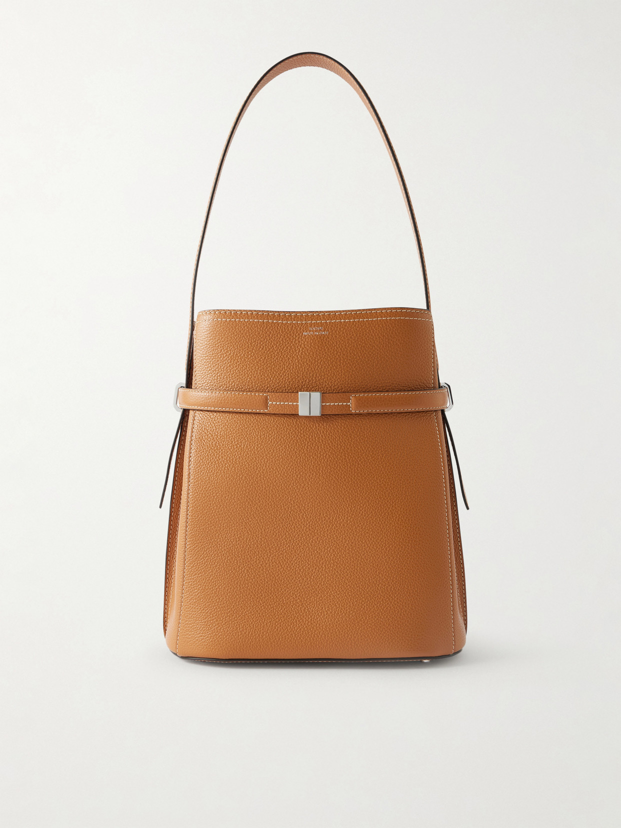 Totême Belted Textured-leather Tote In Brown