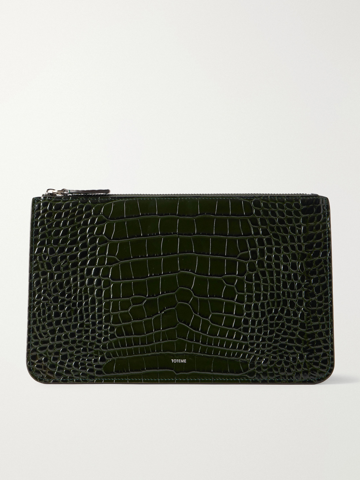 Totême Threefold Croco-embossed Leather Clutch In Green