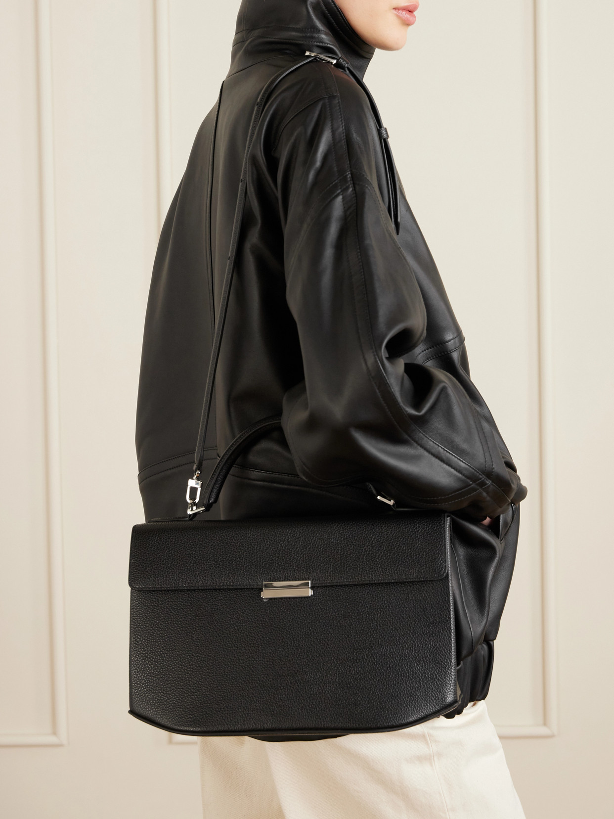 Clip Textured-Leather Shoulder Bag