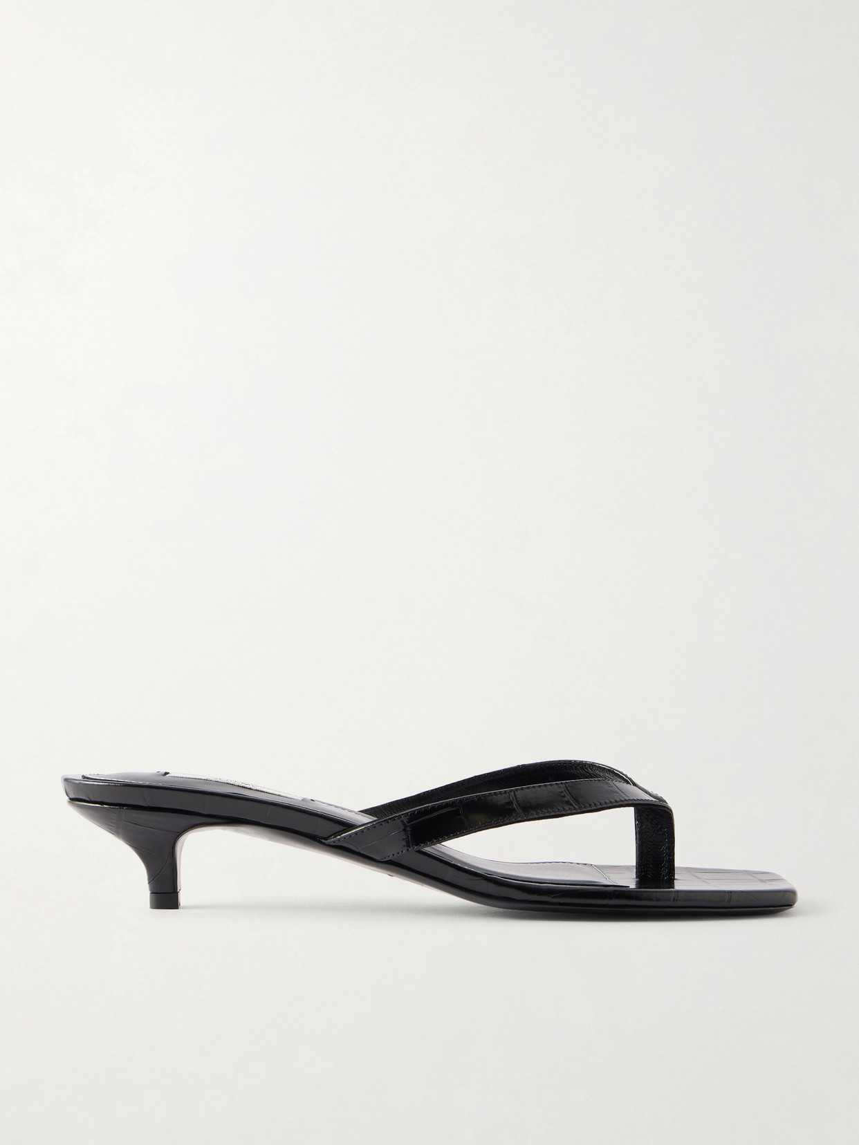 Croc-Effect Leather Thong Sandals