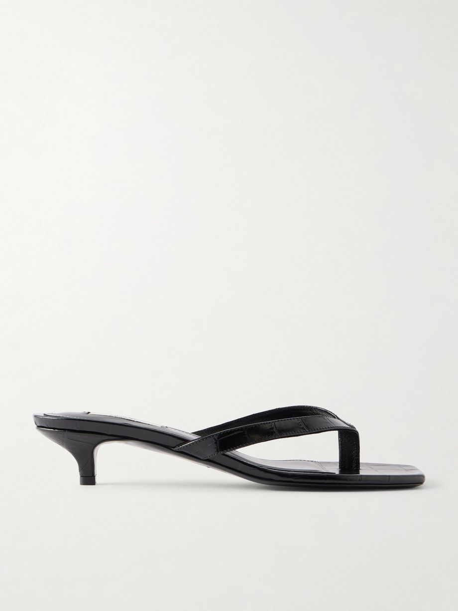 Croc-effect leather sandals