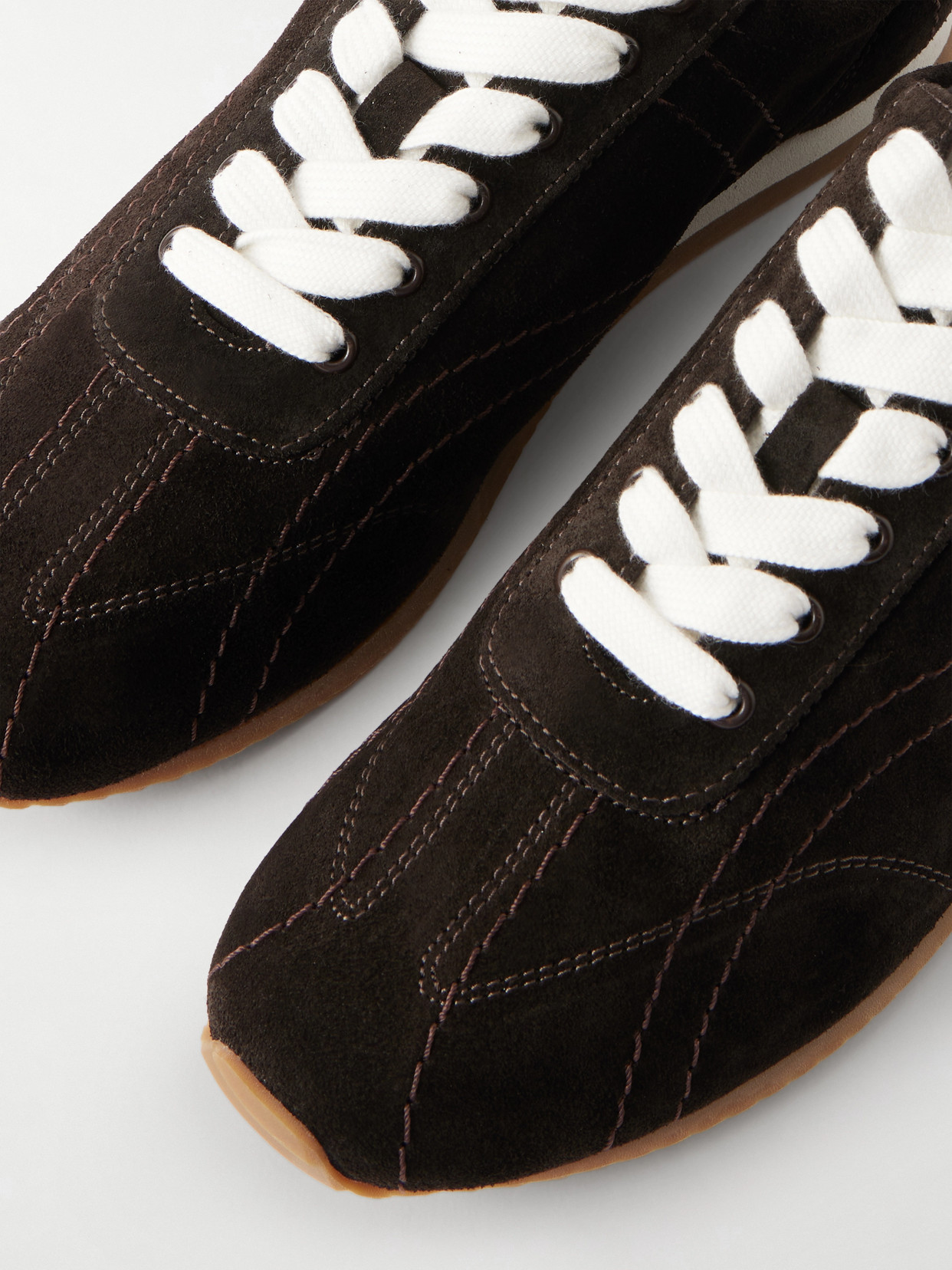 Totême Leather Sneakers Contrast Stitching Low Top Rubber In Black