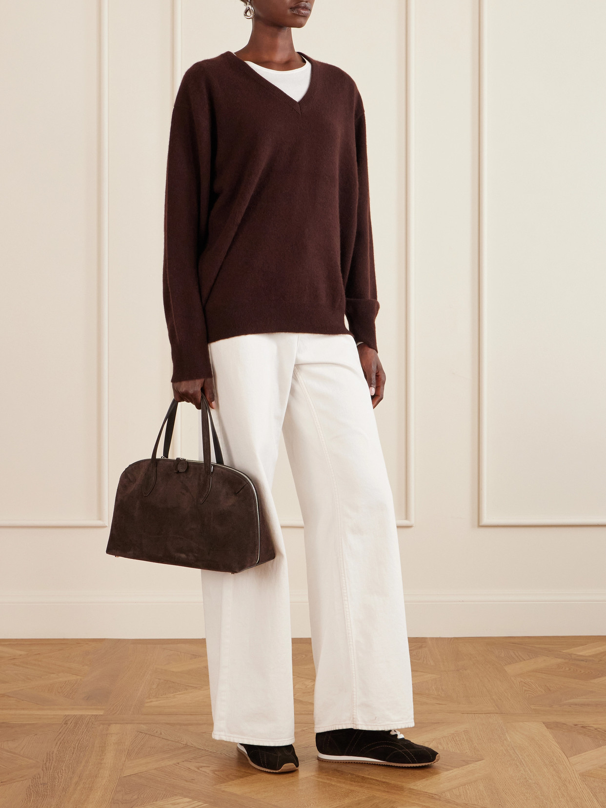 Totême Leather Sneakers Contrast Stitching Low Top Rubber In Black