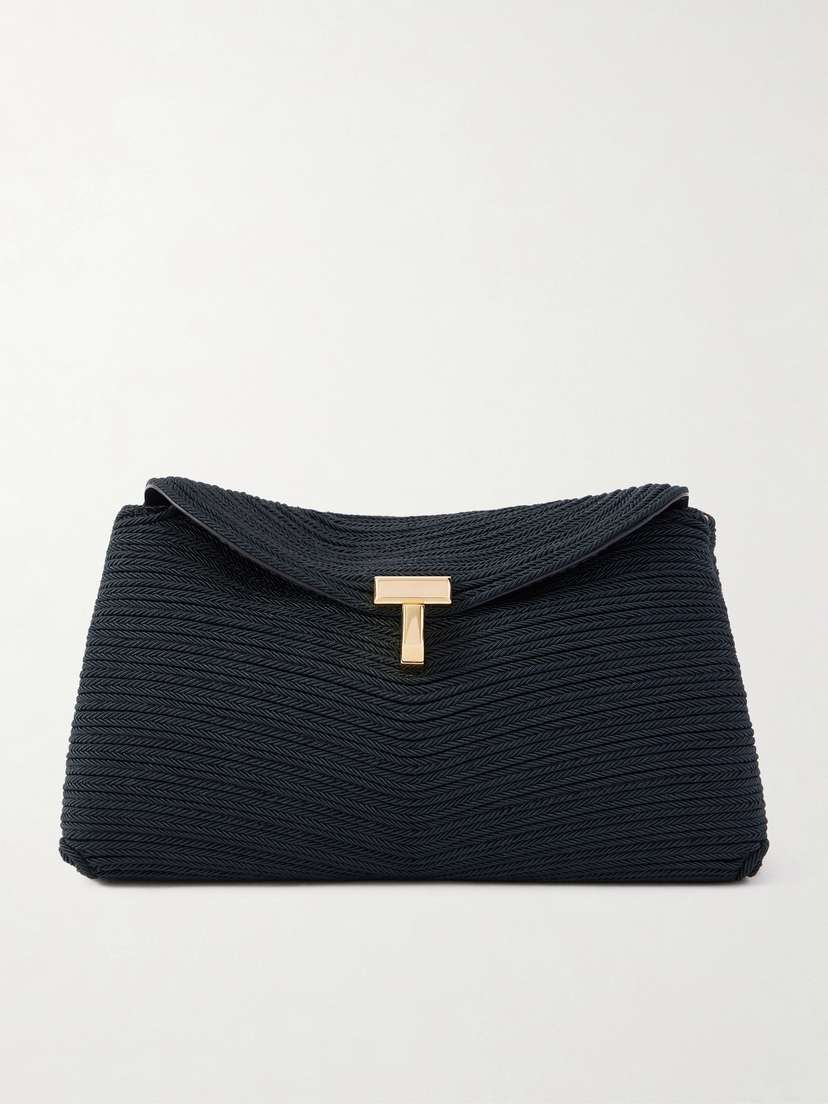 TOTEME Mini T-lock Leather-trimmed Woven Clutch
