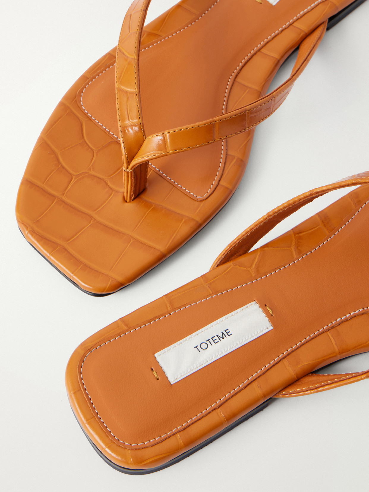 Totême Toteme Crocodile-effect Leather Flip Flops In Orange