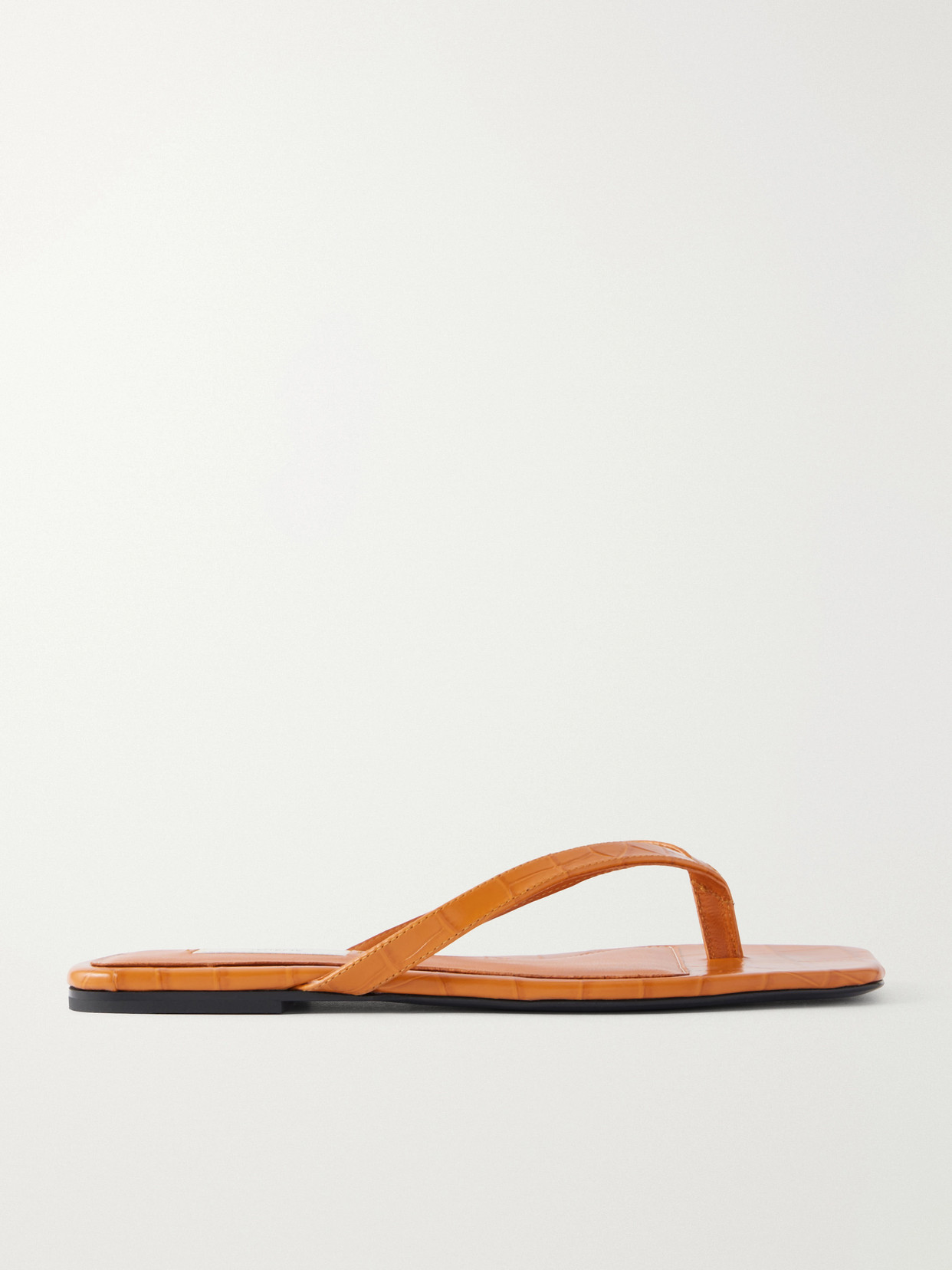 Totême Toteme Crocodile-effect Leather Flip Flops In Orange