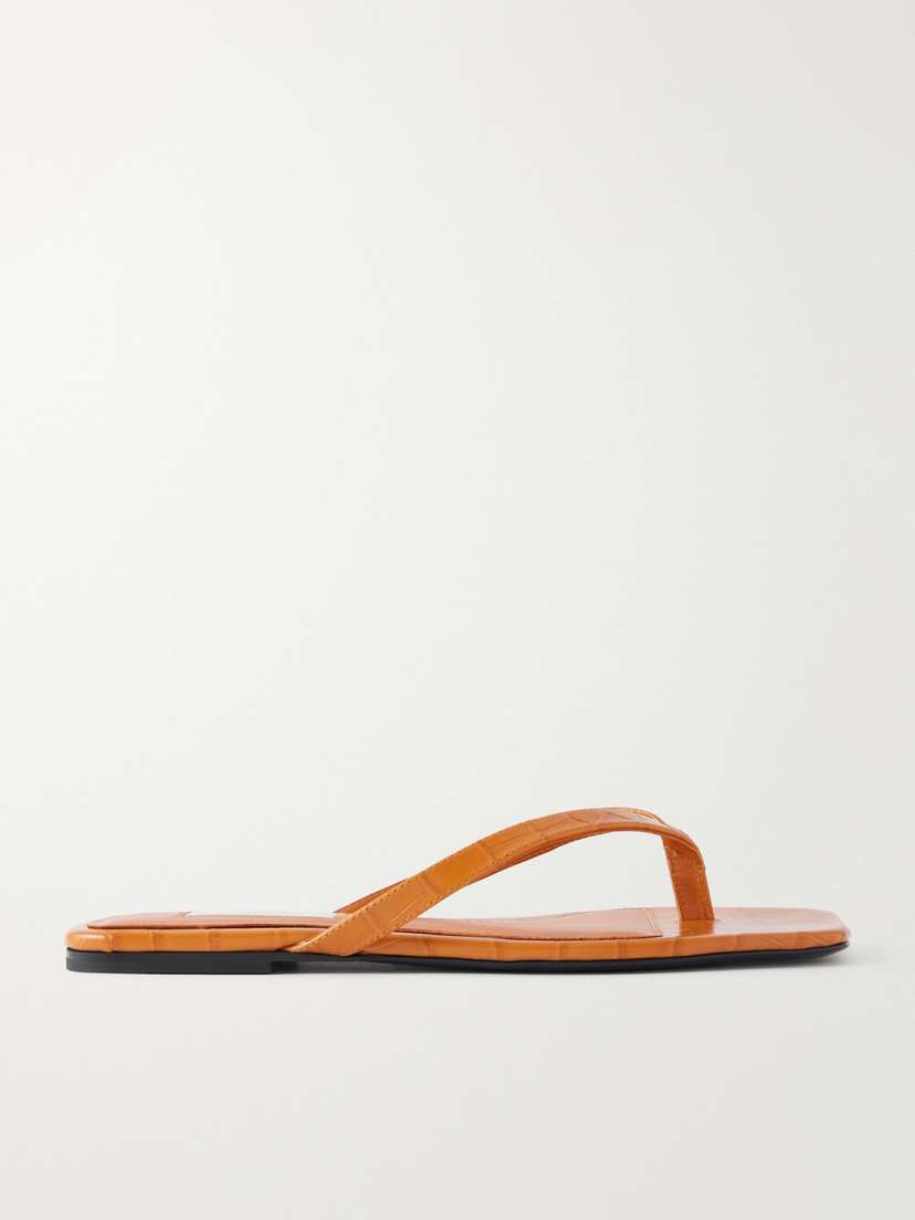 TOTEME Croc-effect Leather Flip Flops