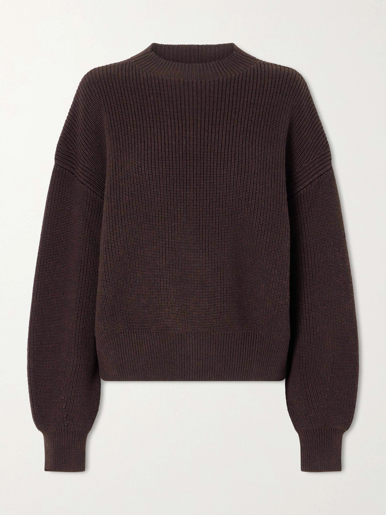 Another Tomorrow Ribbed Merino Wool Sweater In Brown