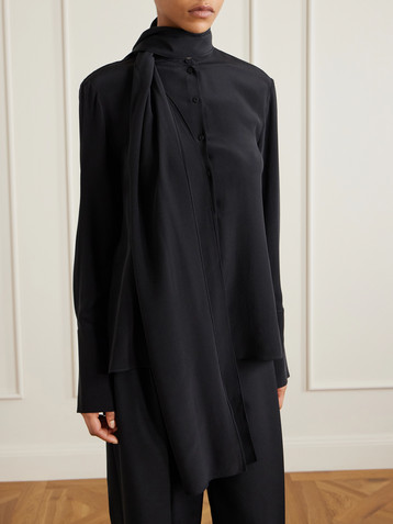 Another Tomorrow Pussy-bow silk crepe de chine blouse
