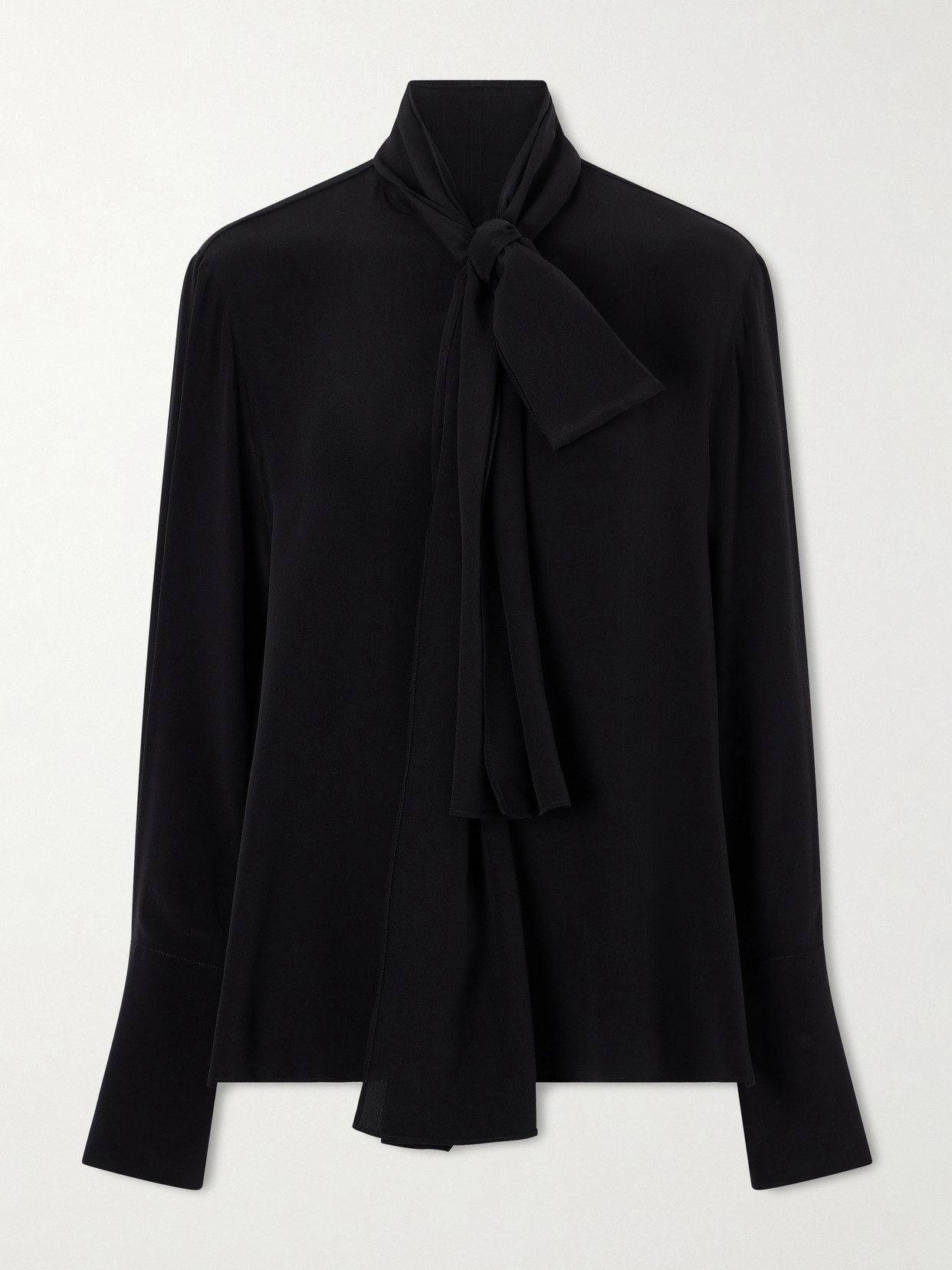 Another Tomorrow Pussy-bow Silk Crepe De Chine Blouse In Black