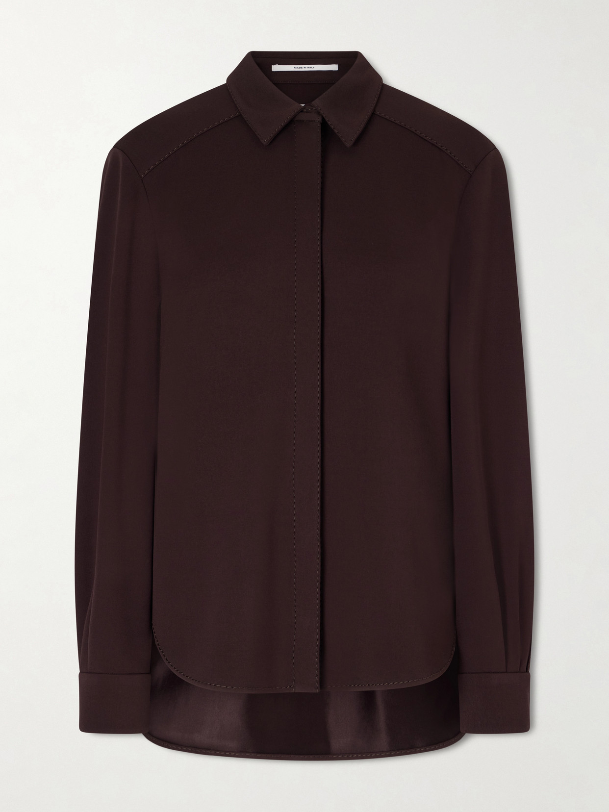 Another Tomorrow Stretch-jersey Blouse In Brown