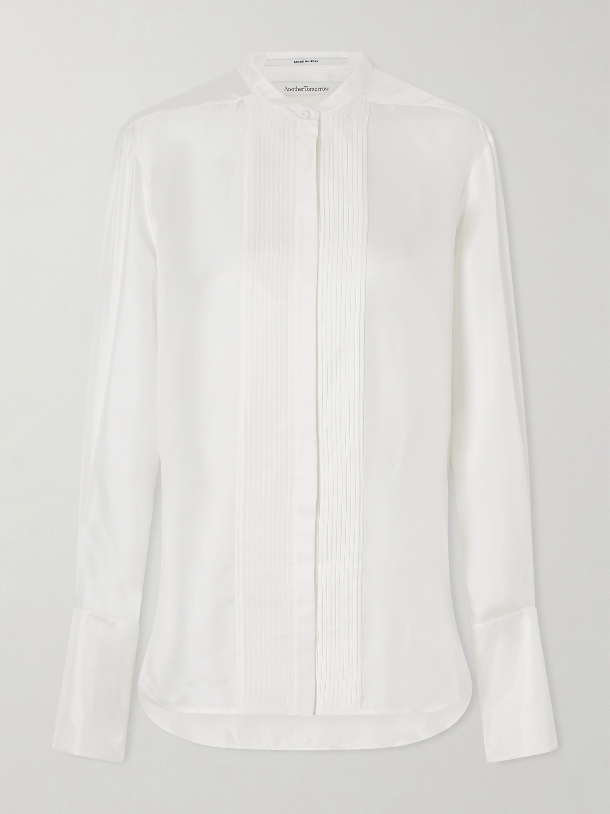 Another Tomorrow Tuxedo Silk-twill Shirt In White