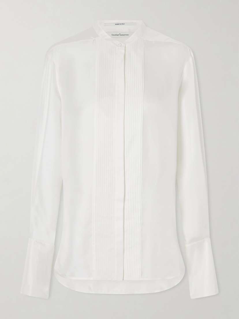 Another Tomorrow Tuxedo Silk-twill Shirt