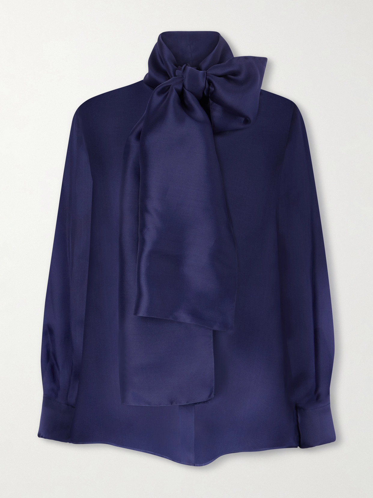 Another Tomorrow Bow-embellished Silk-organza Shirt In Blue