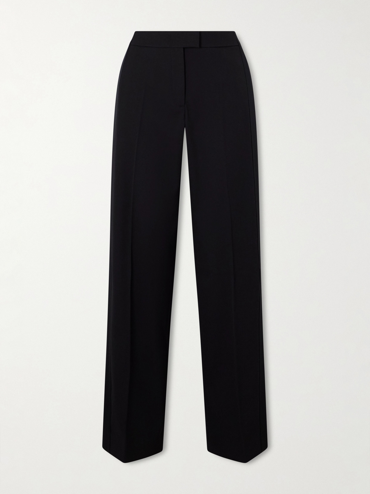 Another Tomorrow Pleated Satin-trimmed Wool-blend Twill Wide-leg Pants In Black