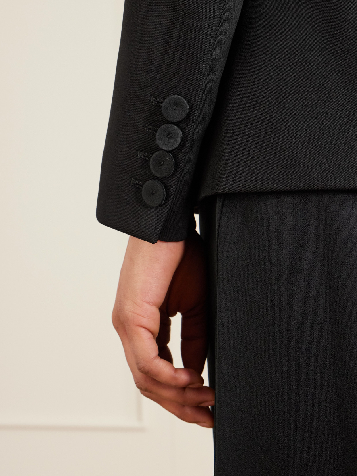 Another Tomorrow Double-breasted Satin-trimmed Wool-blend Twill Blazer In Black