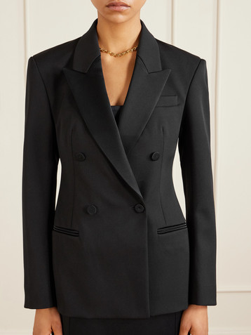Another Tomorrow Double-breasted satin-trimmed wool-blend twill blazer