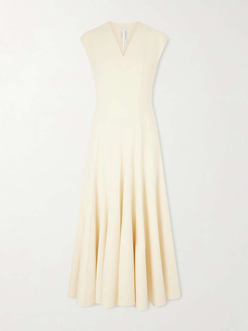 Another Tomorrow Paneled Stretch-wool Midi Dress