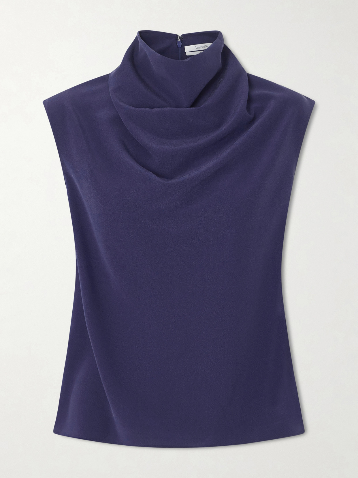 Another Tomorrow Draped Silk-crepe Blouse In Blue