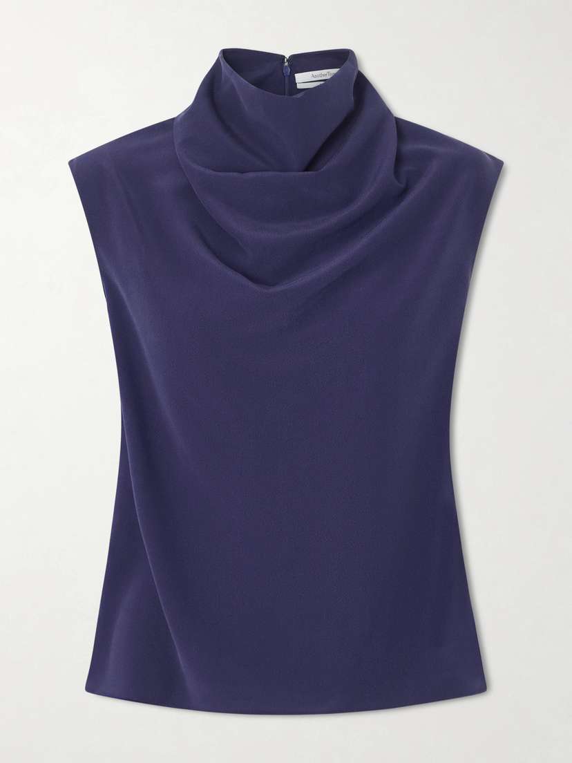Another Tomorrow Draped Silk-crepe Blouse
