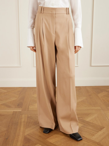 Another Tomorrow Pleated wool-blend wide-leg pants