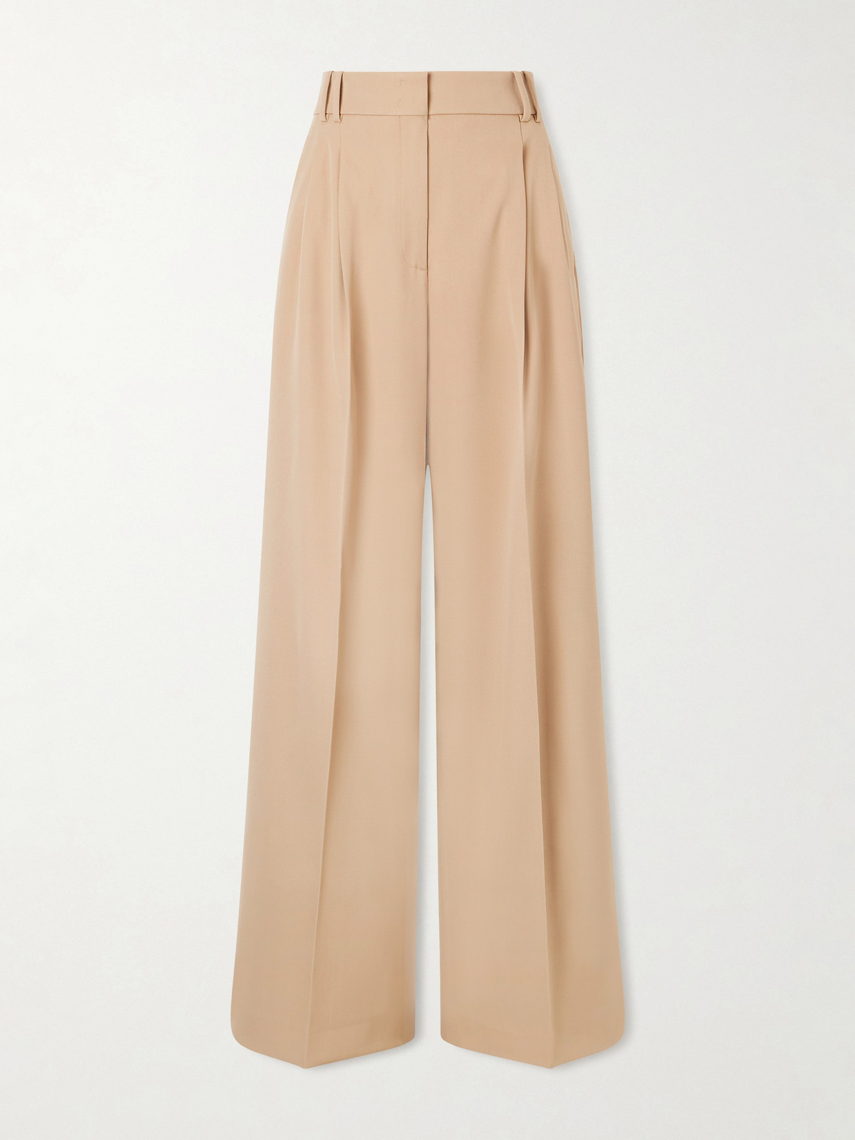 Another Tomorrow Pleated Wool-blend Wide-leg Pants In Neutral