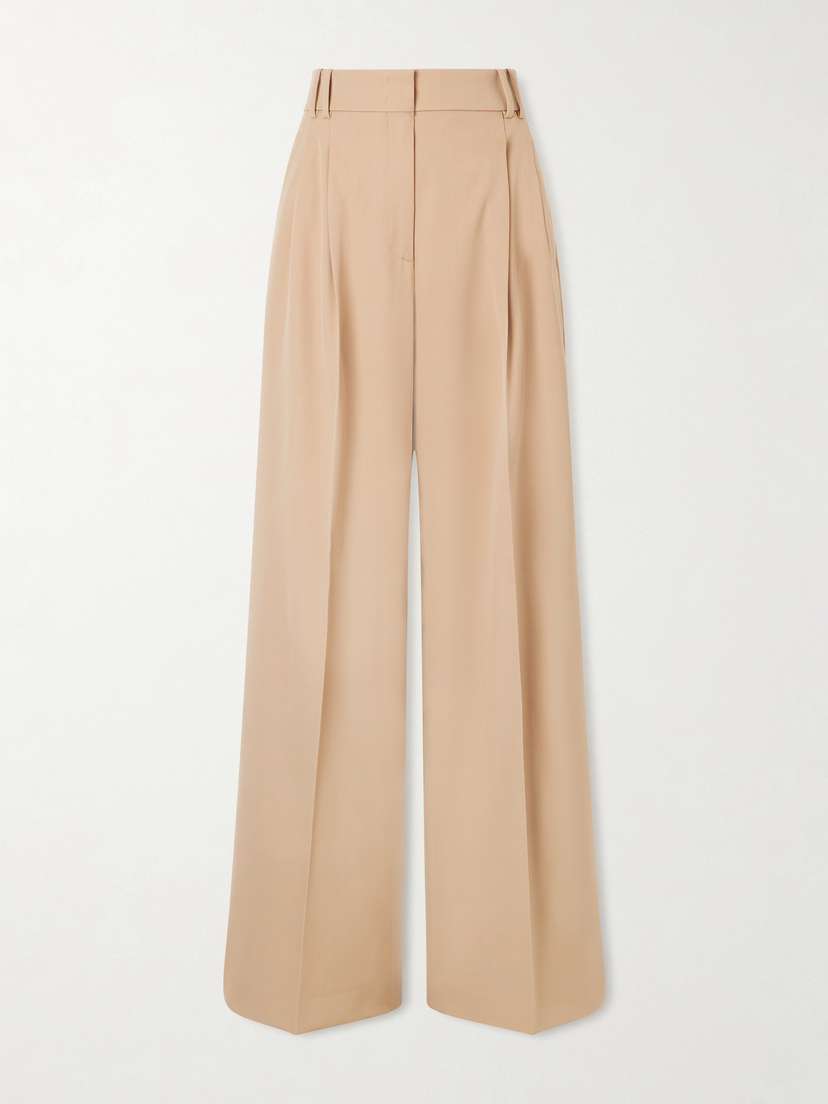 Another Tomorrow Pleated Wool-blend Wide-leg Pants