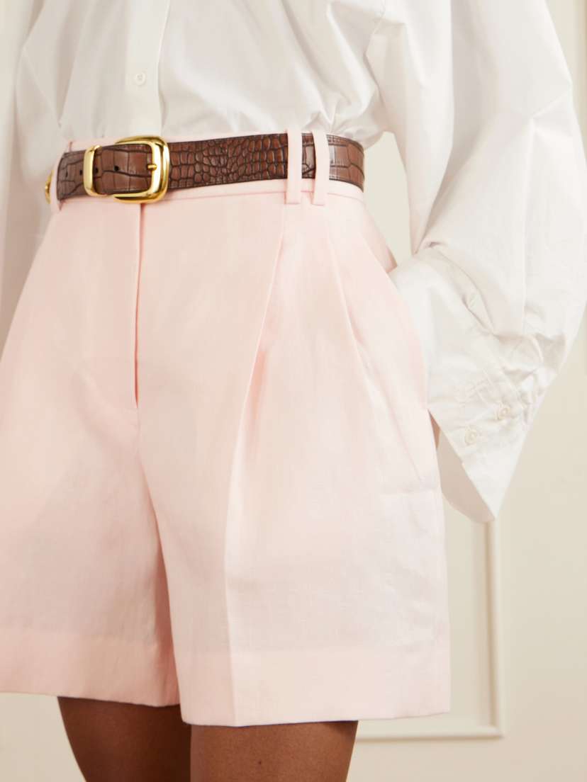 Another Tomorrow Pleated Linen Shorts | Thumbnail 5 Another Tomorrow Pleated Linen Shorts | Thumbnail 5
