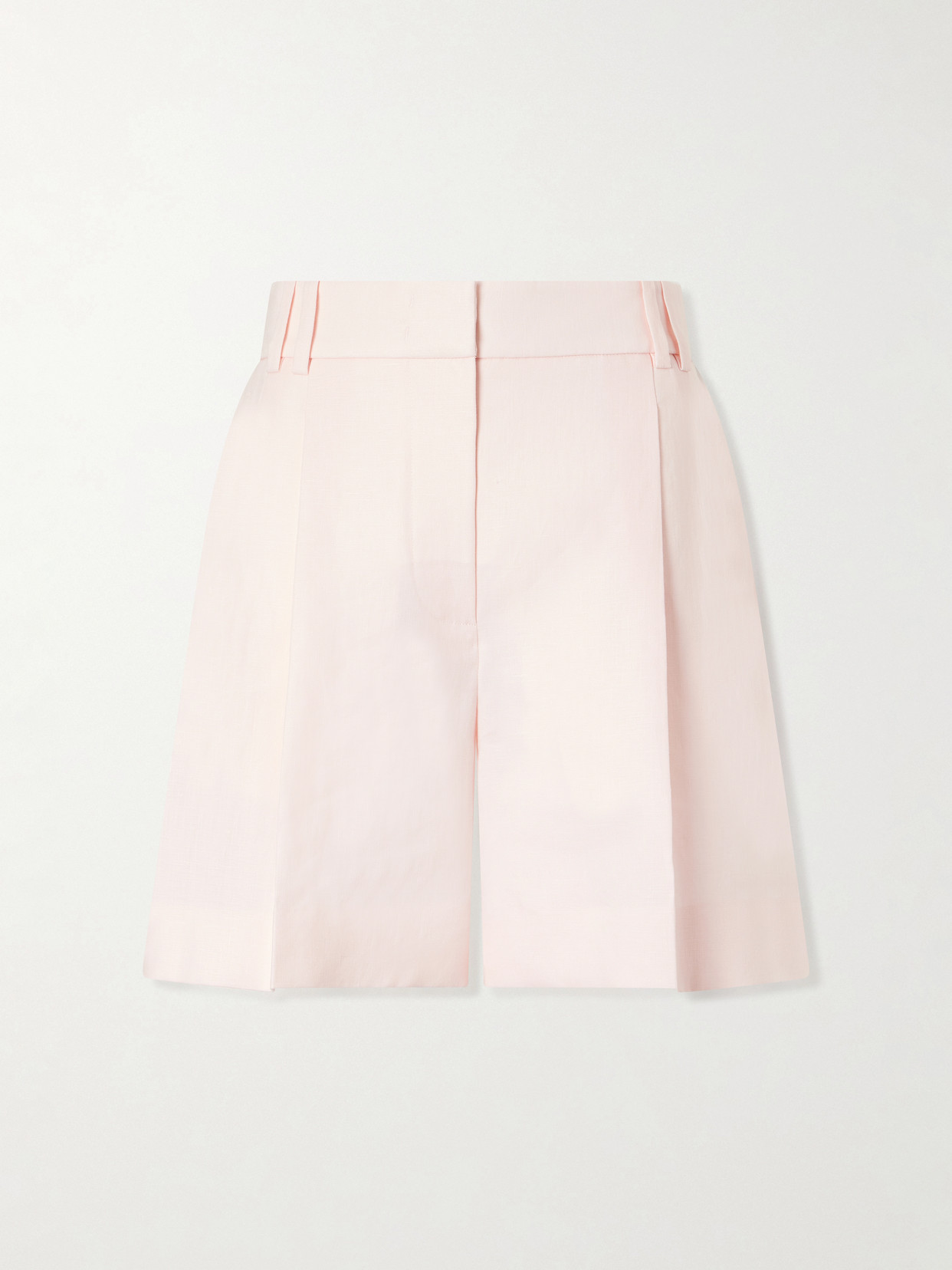 Another Tomorrow Pleated Linen Shorts In Pink