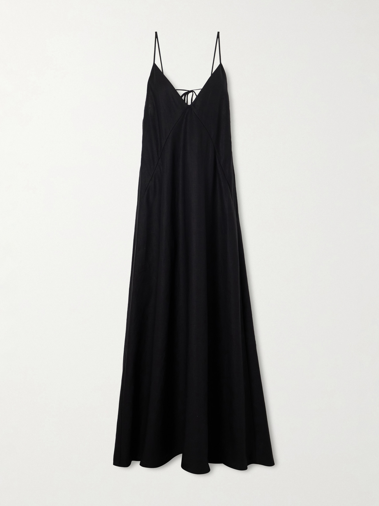 Another Tomorrow - Knotted Paneled Linen Maxi Dress - Black