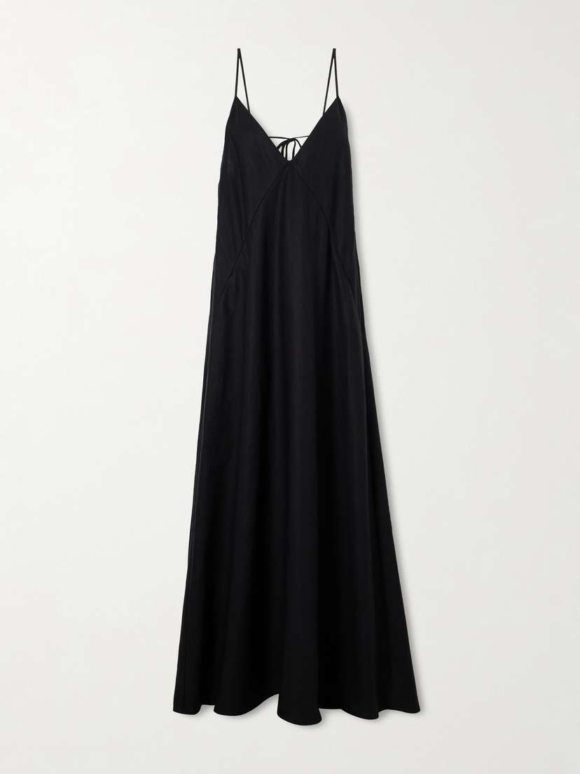 Another Tomorrow Knotted Paneled Linen Maxi Dress