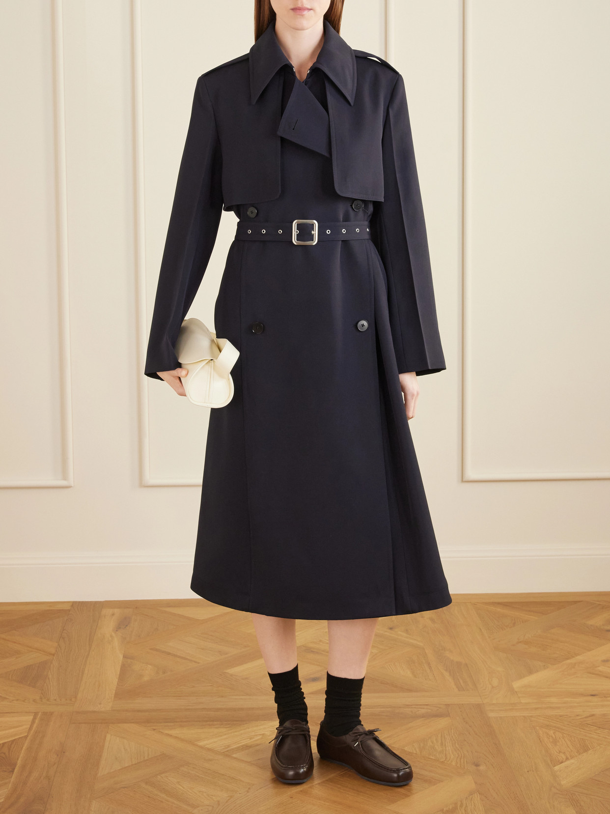 Belted Wool Gabardine Trench Coat