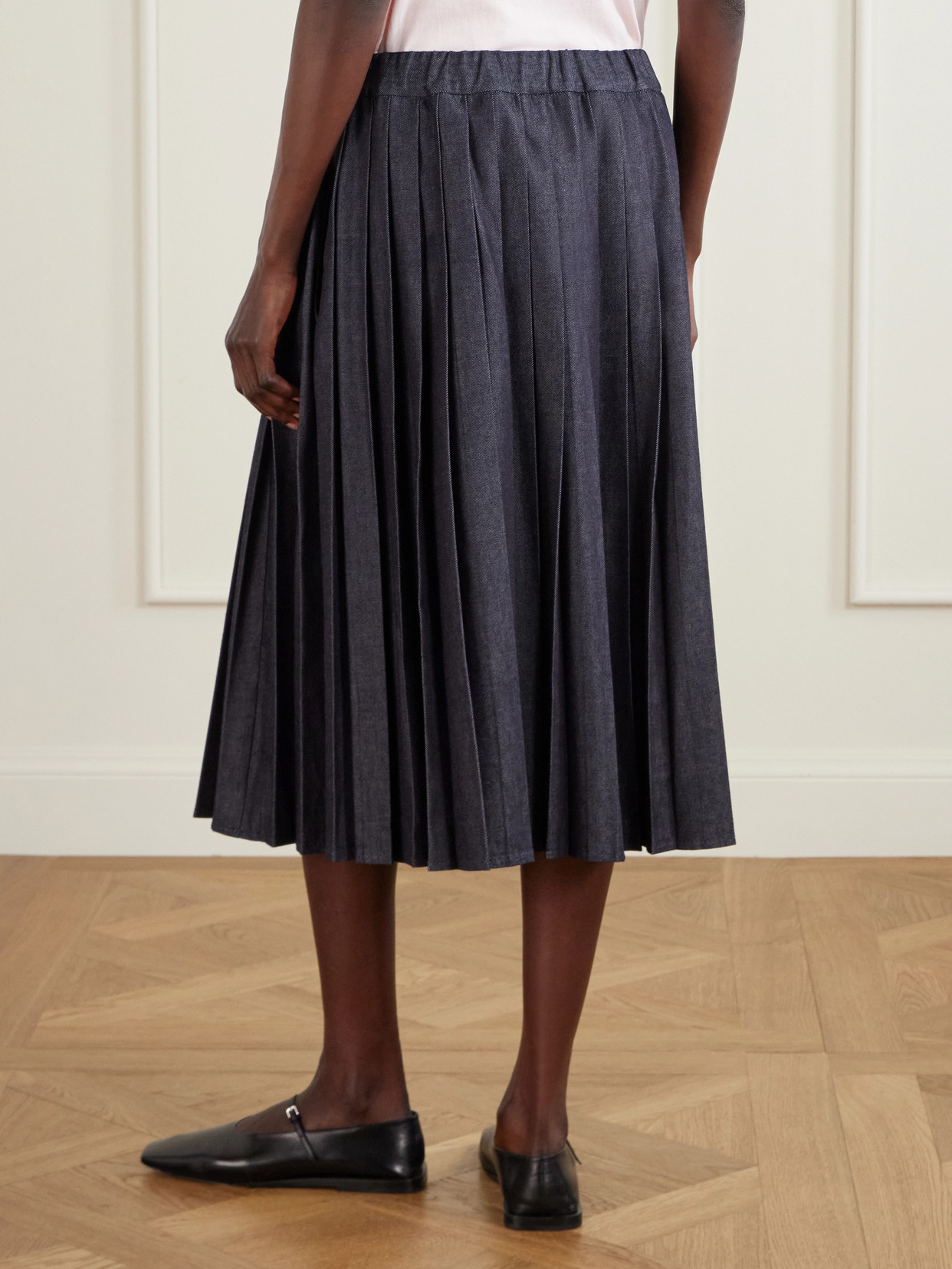 Pleated Denim Midi