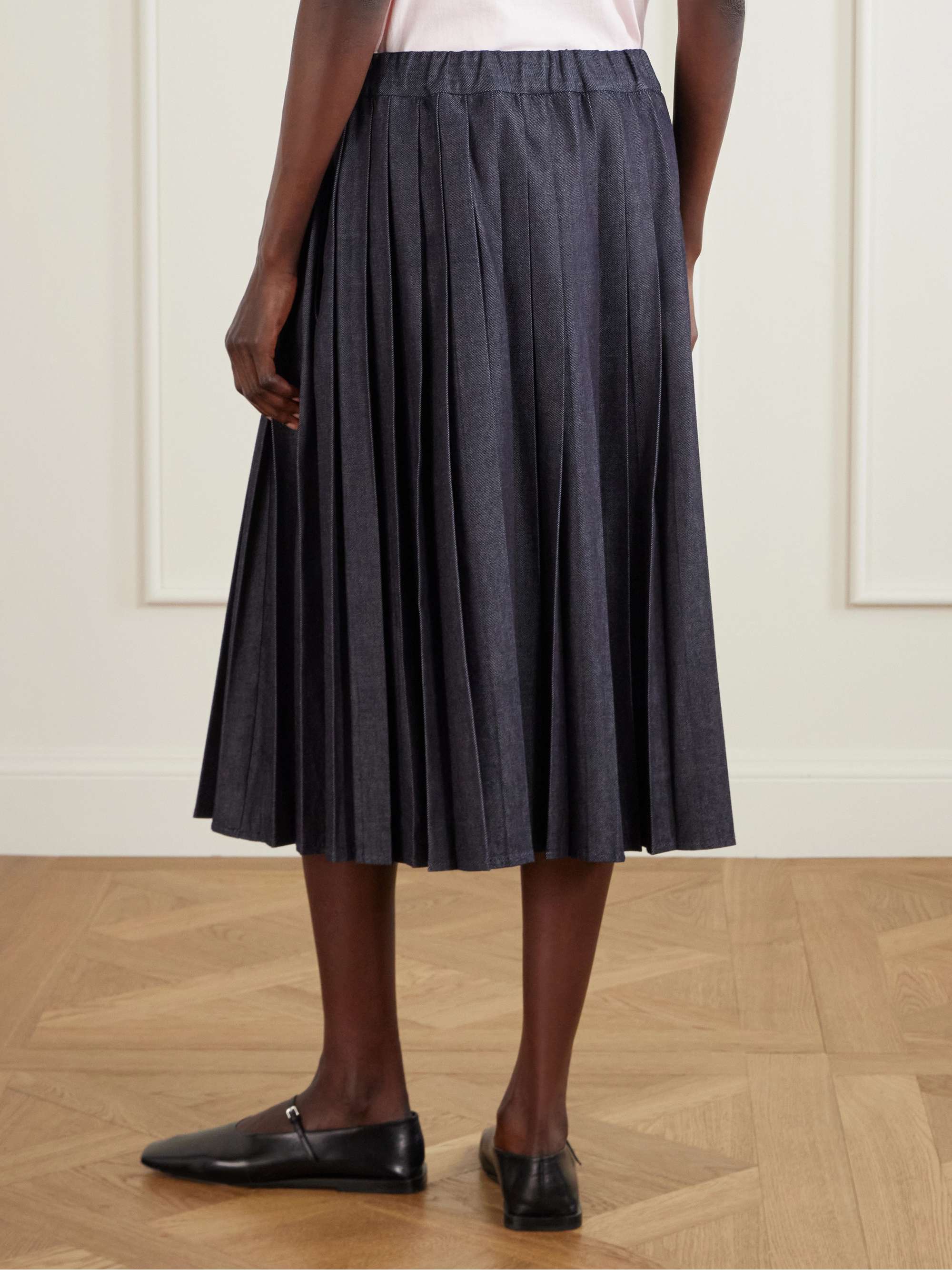 JIL SANDER Pleated denim midi skirt | NET-A-PORTER