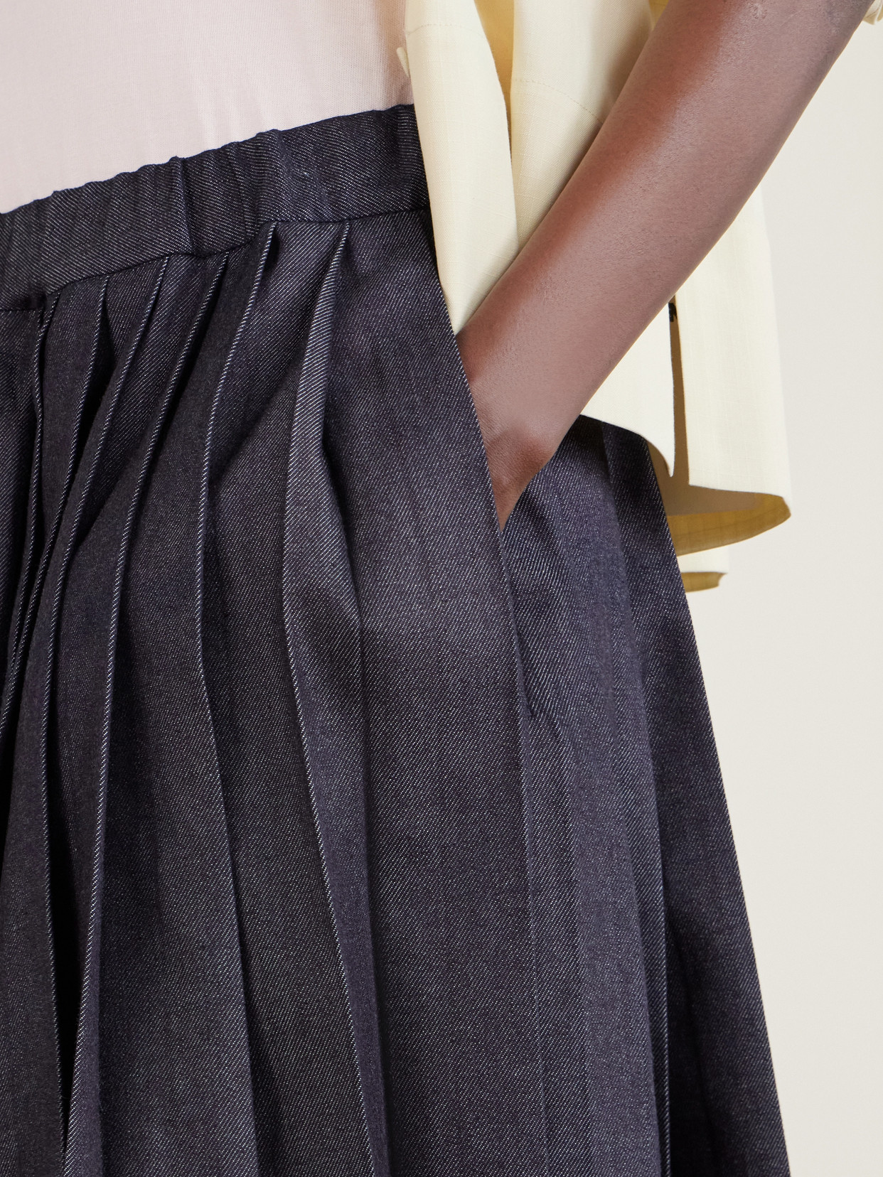 Pleated Denim Midi