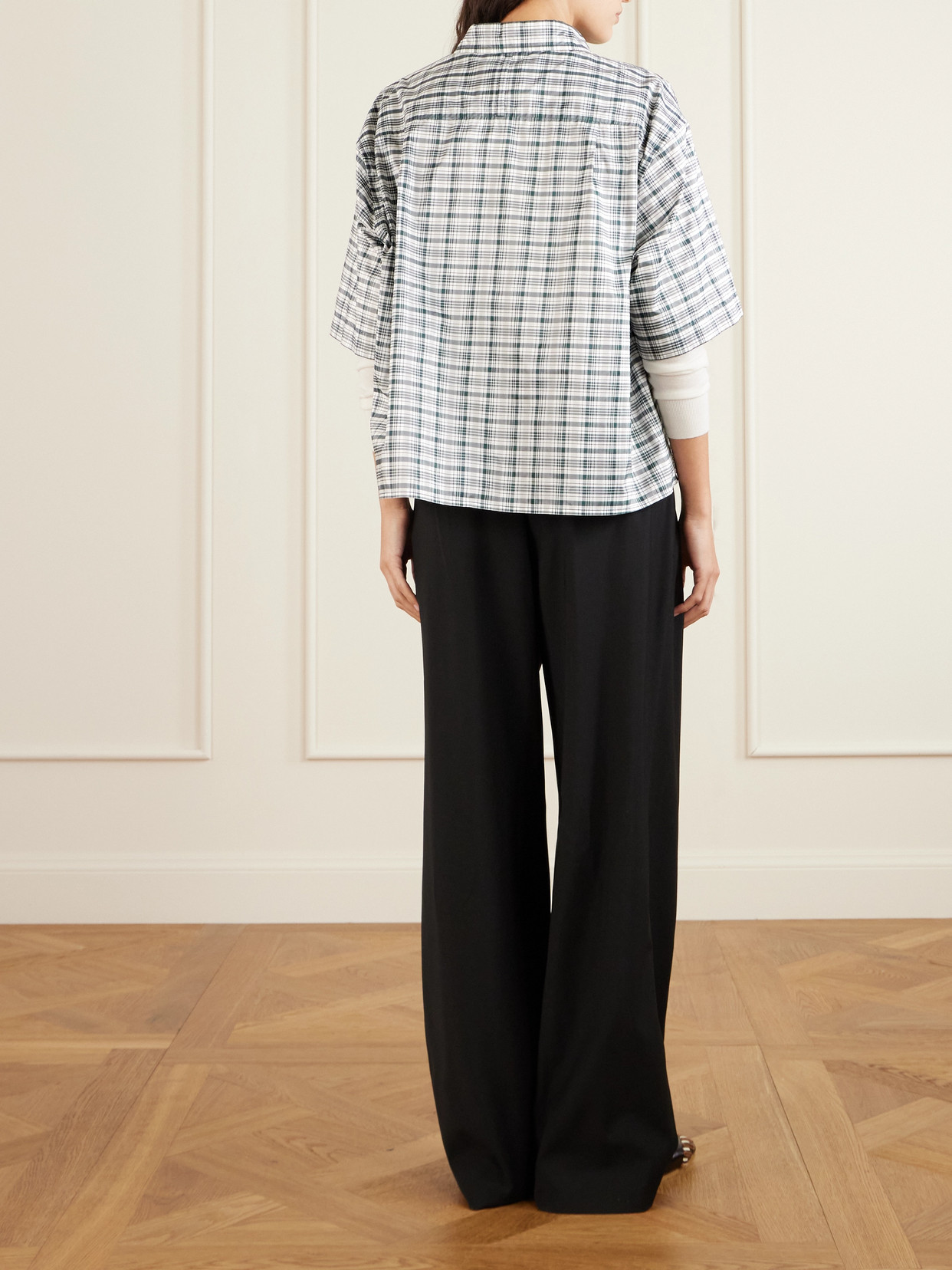 Jil Sander Cropped Checked Silk-blend Shirt In Multi
