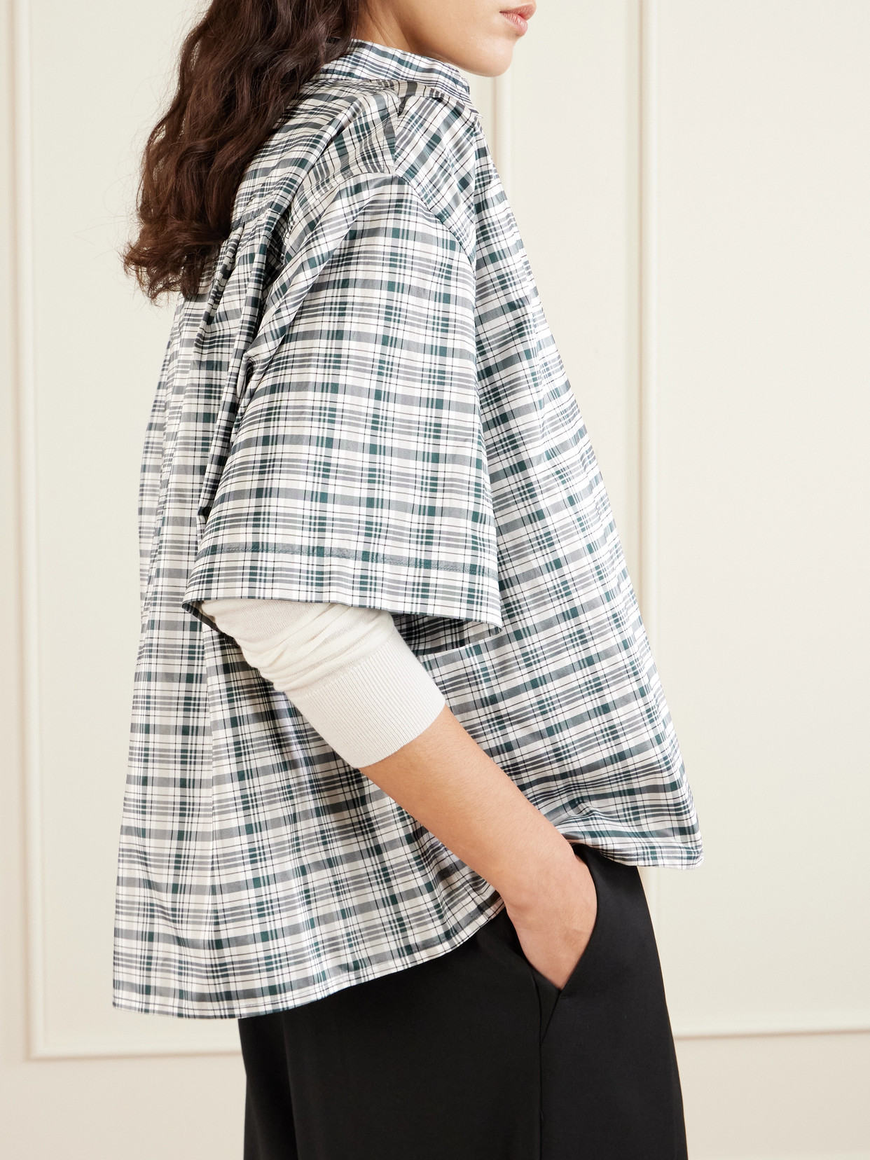 Jil Sander Cropped Checked Silk-blend Shirt In Multi