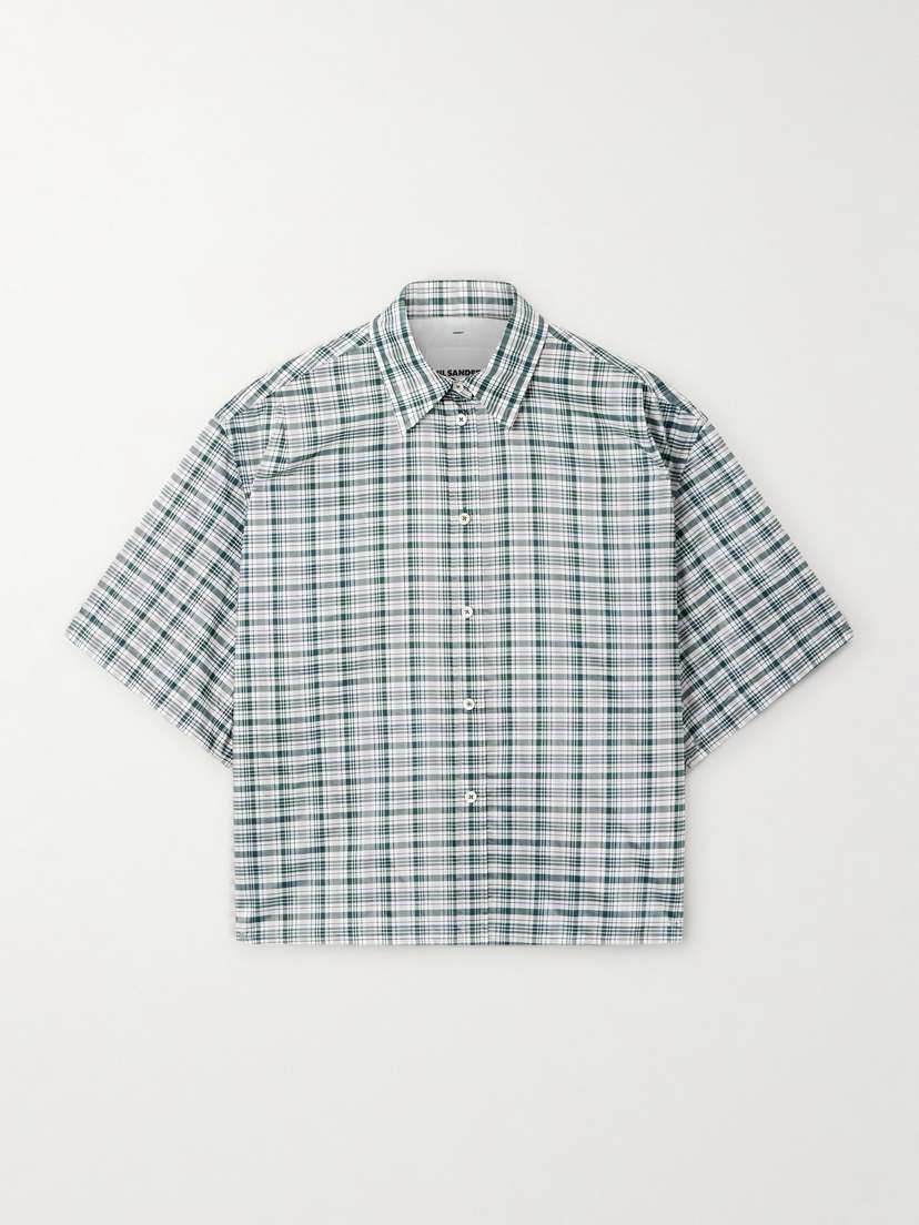 Jil Sander Cropped Checked Silk-blend Shirt