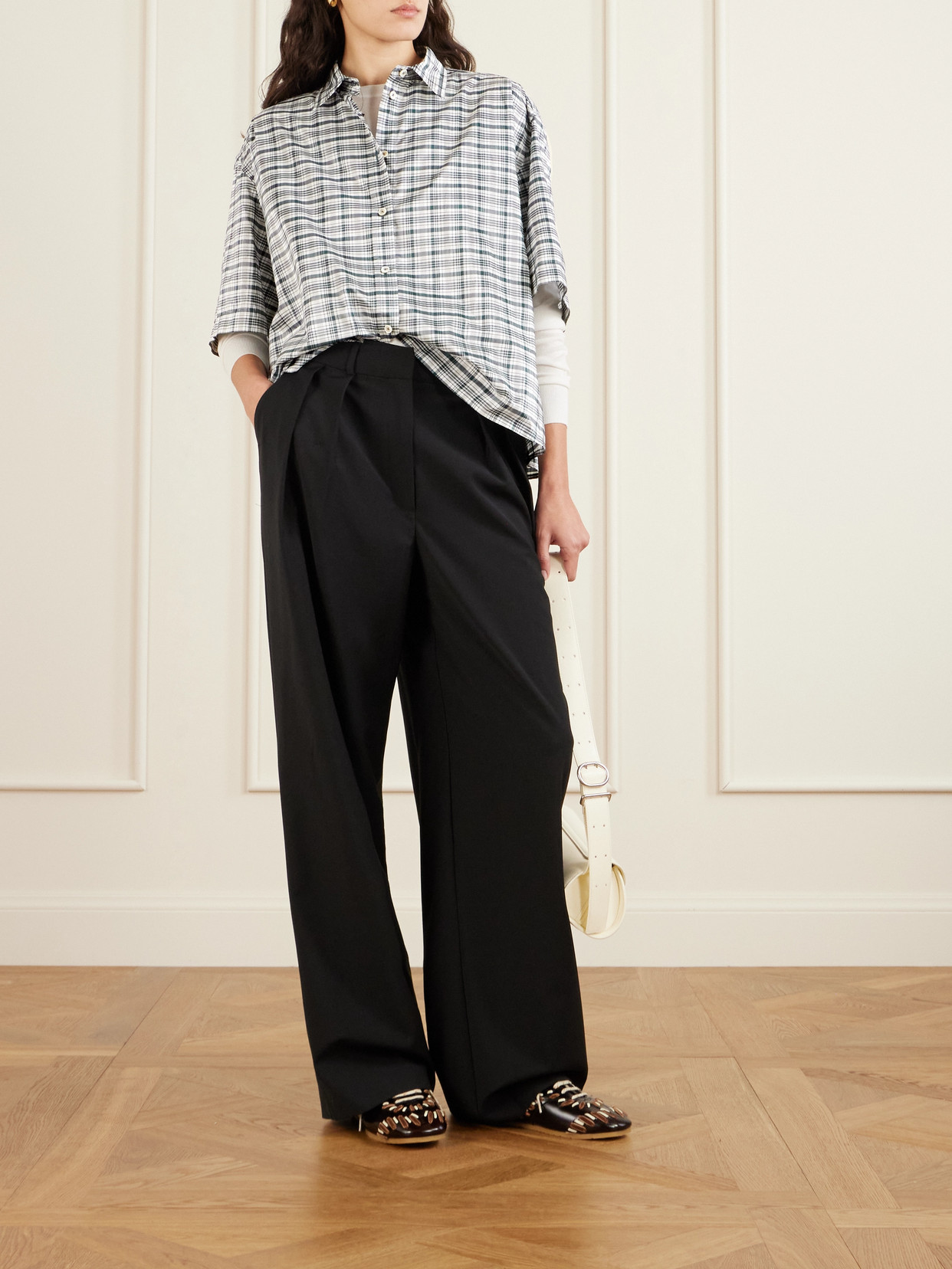 Jil Sander Cropped Checked Silk-blend Shirt In Multi
