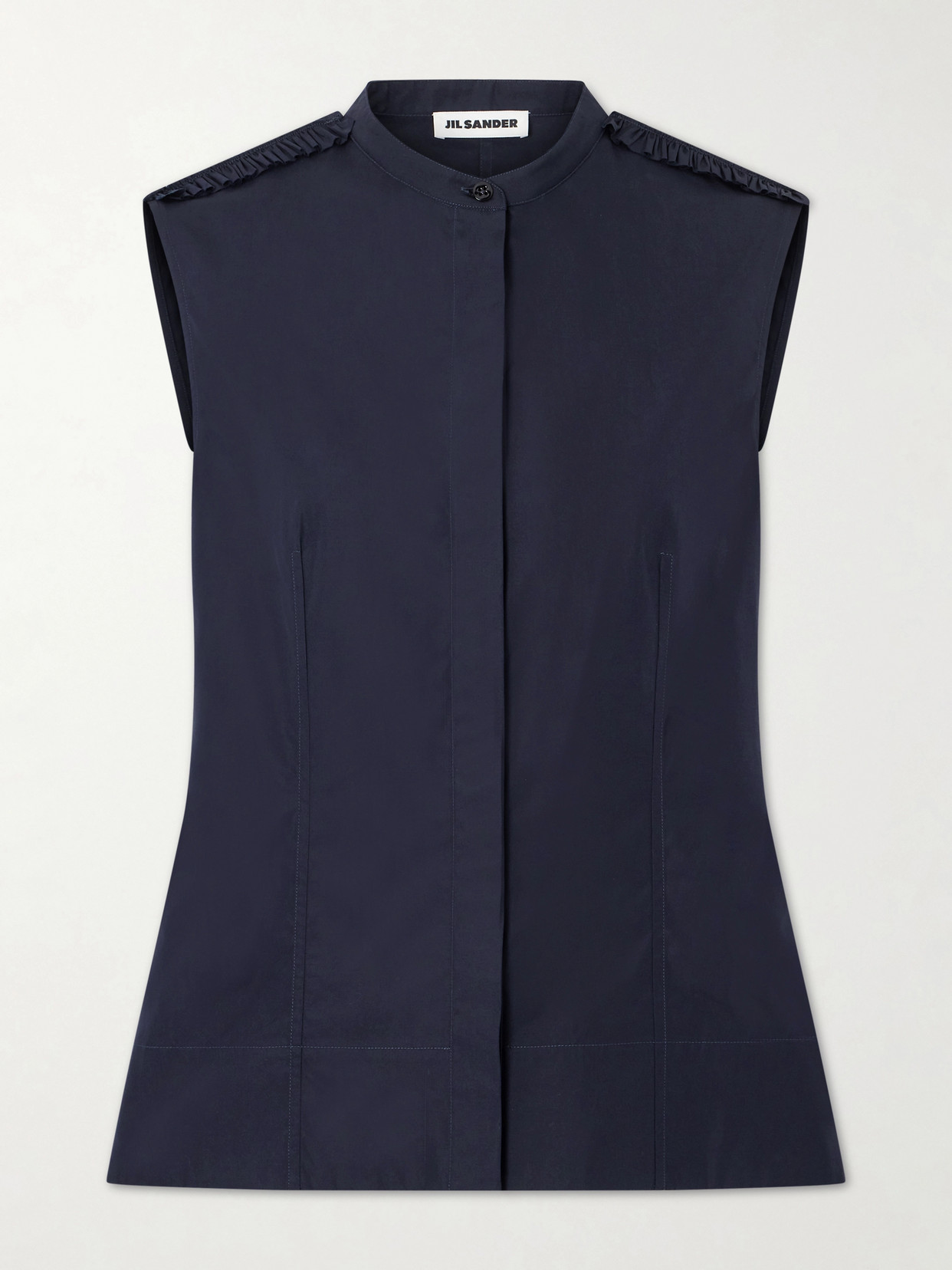 Jil Sander Ruffled Cotton-poplin Top In Blue