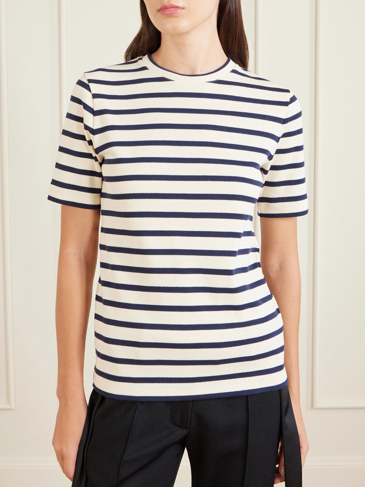 Jil Sander White White Striped Cotton T-shirt In White