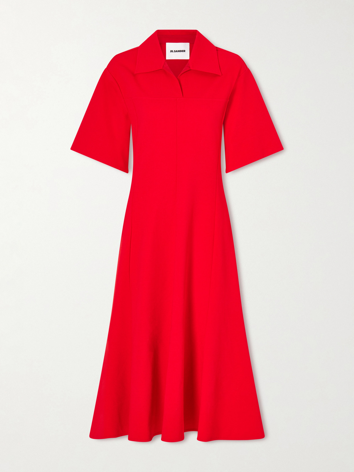 Jil Sander Paneled Crepe Midi Dress In Red
