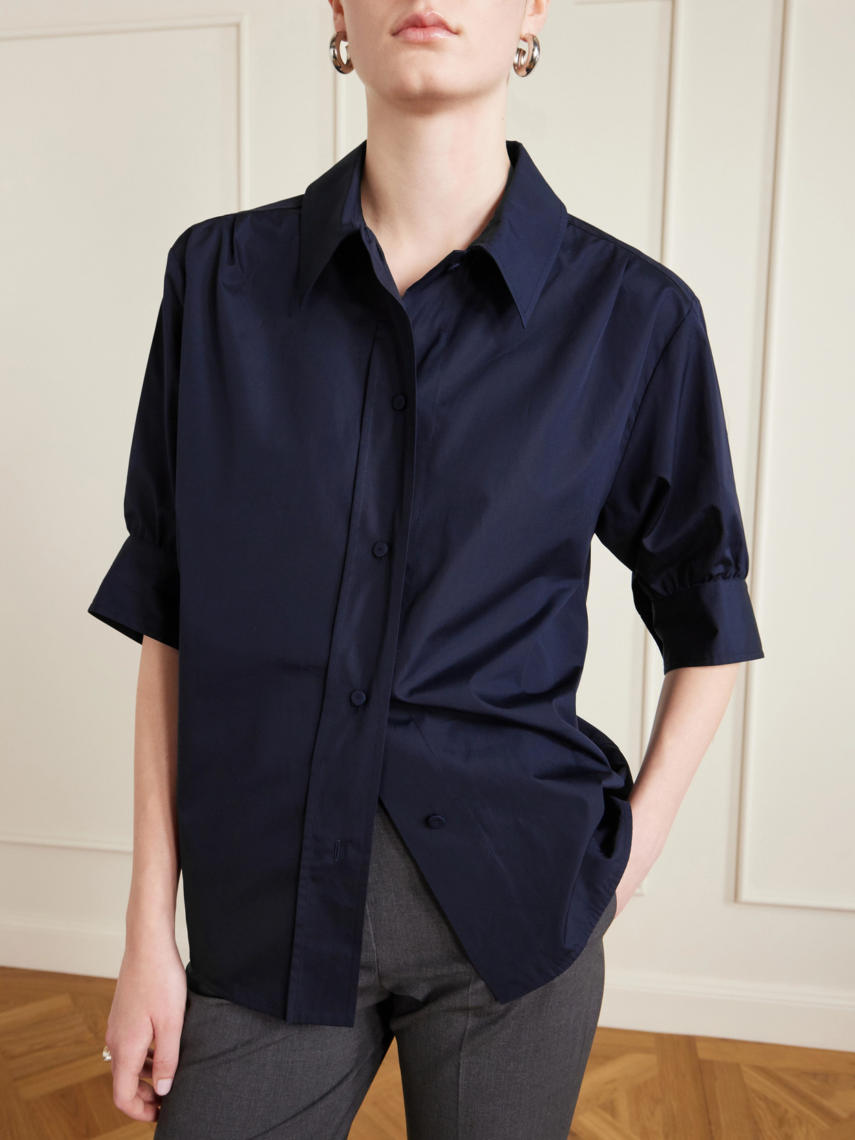Gathered Cotton-Poplin Shirt