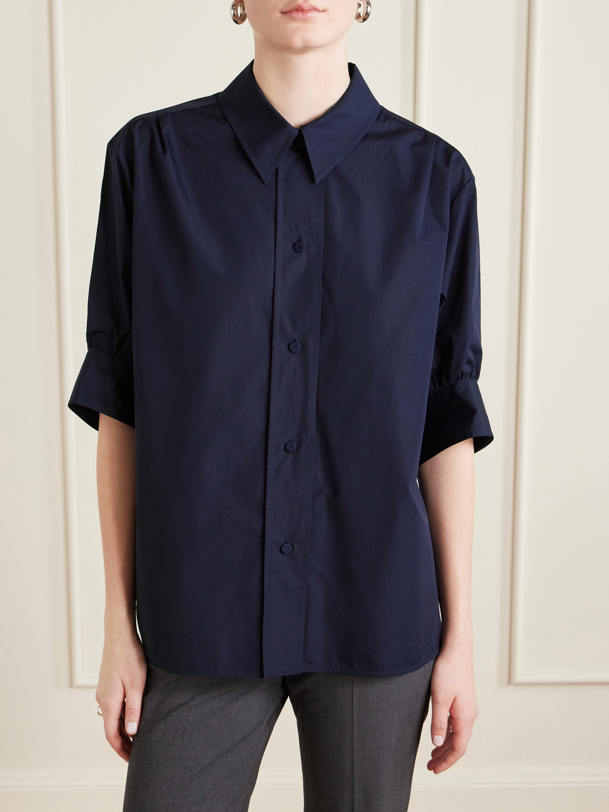 Gathered Cotton-Poplin Shirt