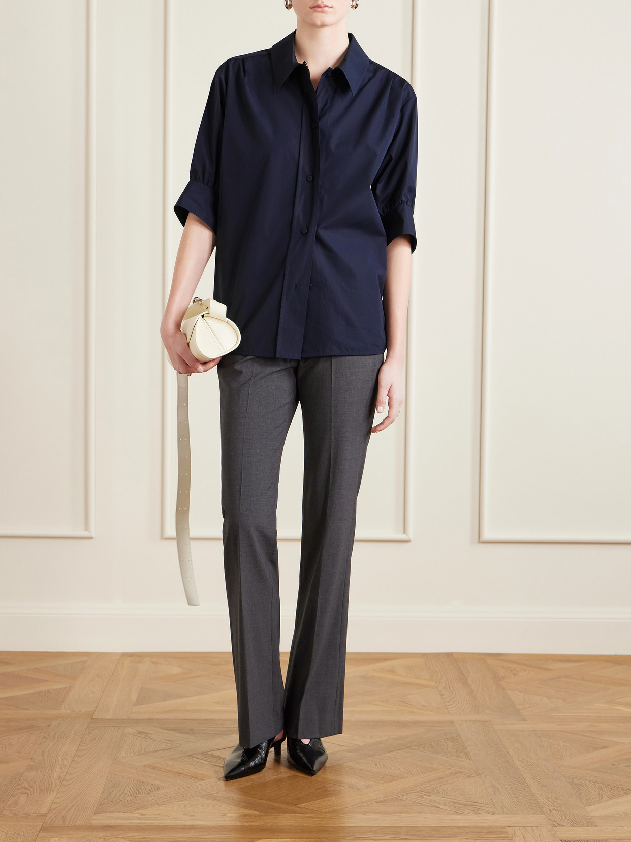 Gathered Cotton-Poplin Shirt